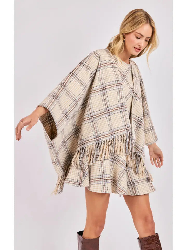 Aubree Plaid Fringe Poncho