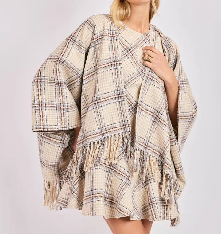 Aubree Plaid Fringe Poncho