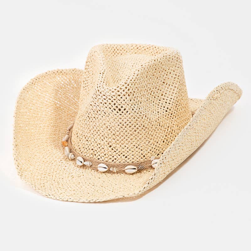 Western Straw Cowrie Shell Cowboy Hat