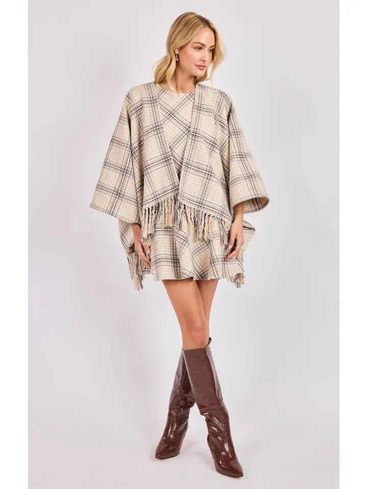 Aubree Plaid Fringe Poncho
