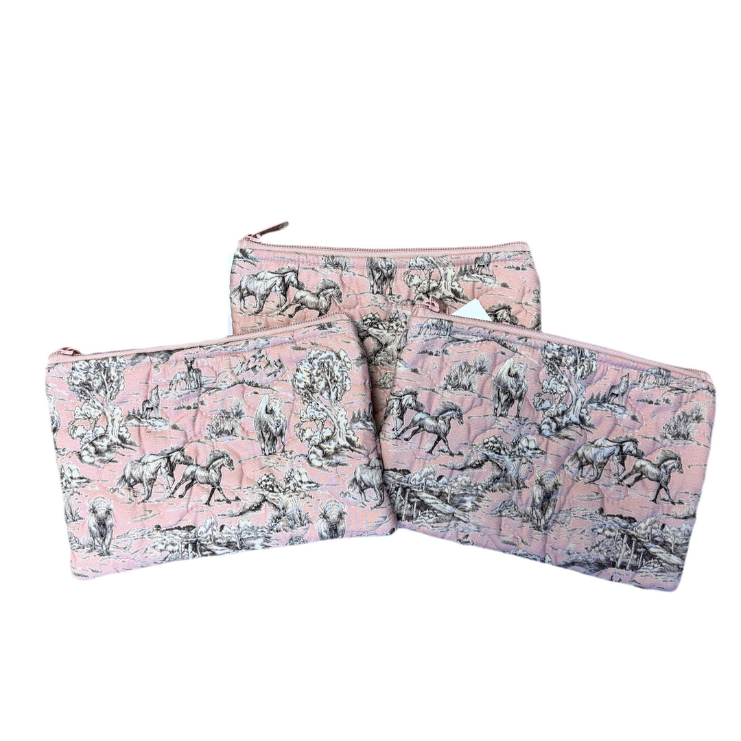 Buffalo Toile Rose Quilted Small Cosmetic Bag