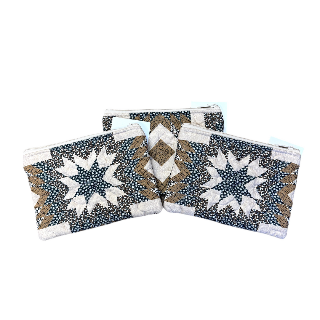 Adeline Patchwork Brown Quilted Small Cosmetic Bag