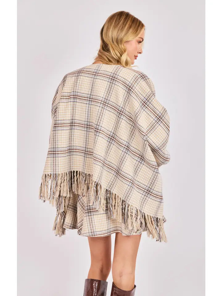 Aubree Plaid Fringe Poncho