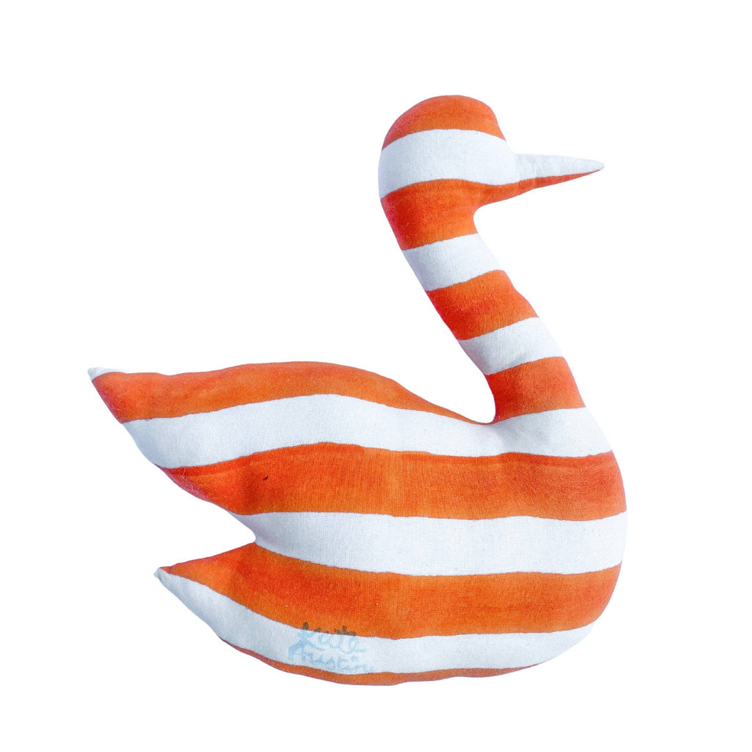 Orange & White Stripe Swan Pillow