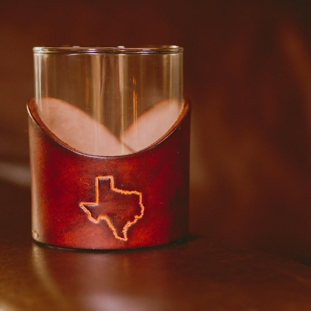 Texas Leather Rocks Glass