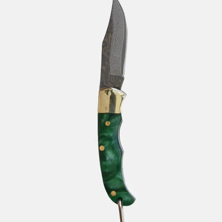 Green Resin Inlay Folding Knife