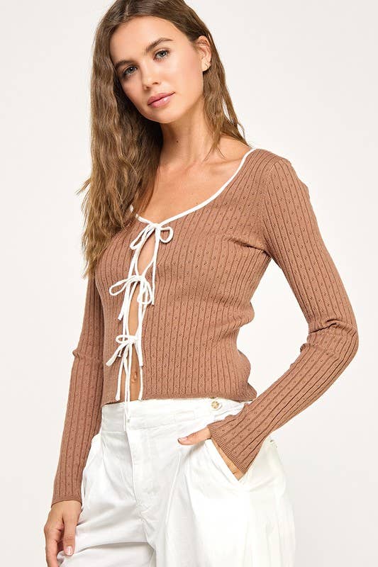 Skylar Tie Ribbed Cardigan
