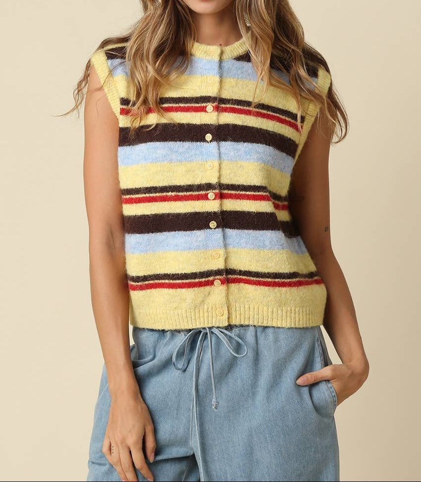 Gigi Striped Button Front Knit Vest