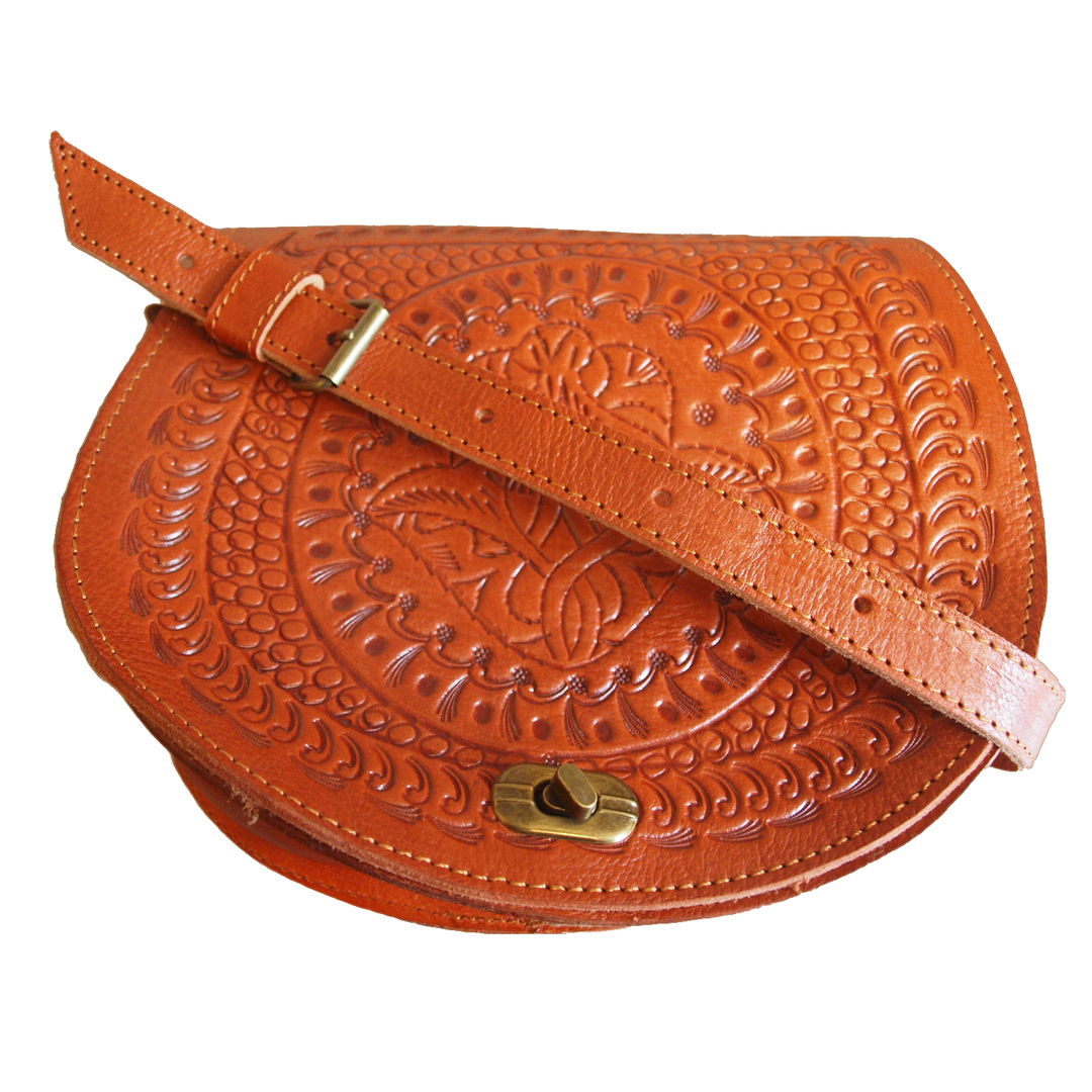 Juniper Embossed Leather Saddle Bag