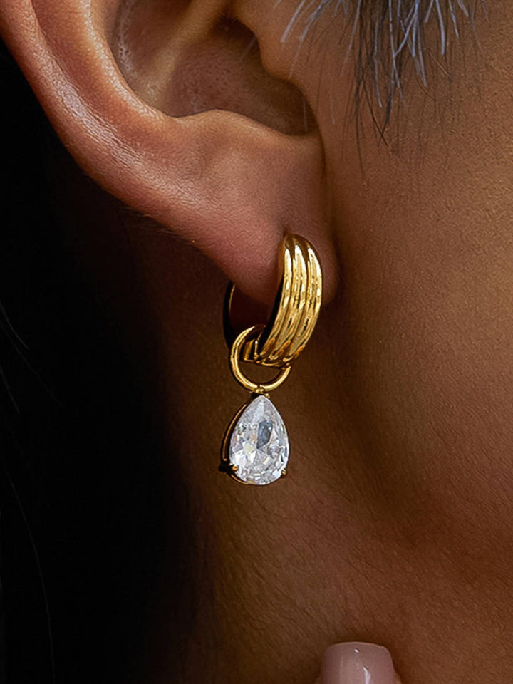 Saffron 18K Gold Teardrop CZ Mismatch Earrings