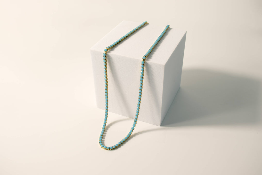 Turquoise Rhinestone Tennis Chain Necklace