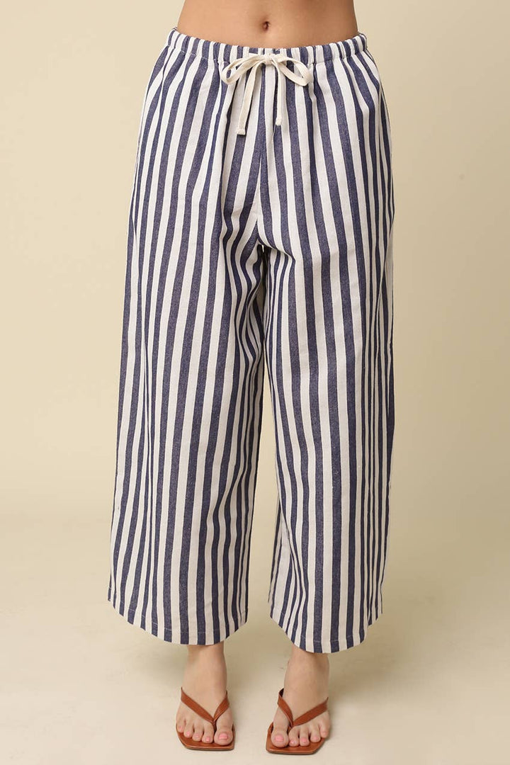 Cally Stripe Drawstring Wide-Leg Pants