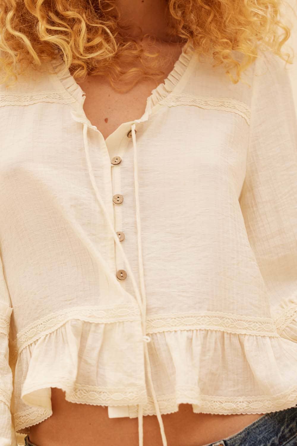 Edie Tonal Stripe Ruffle Lace Top