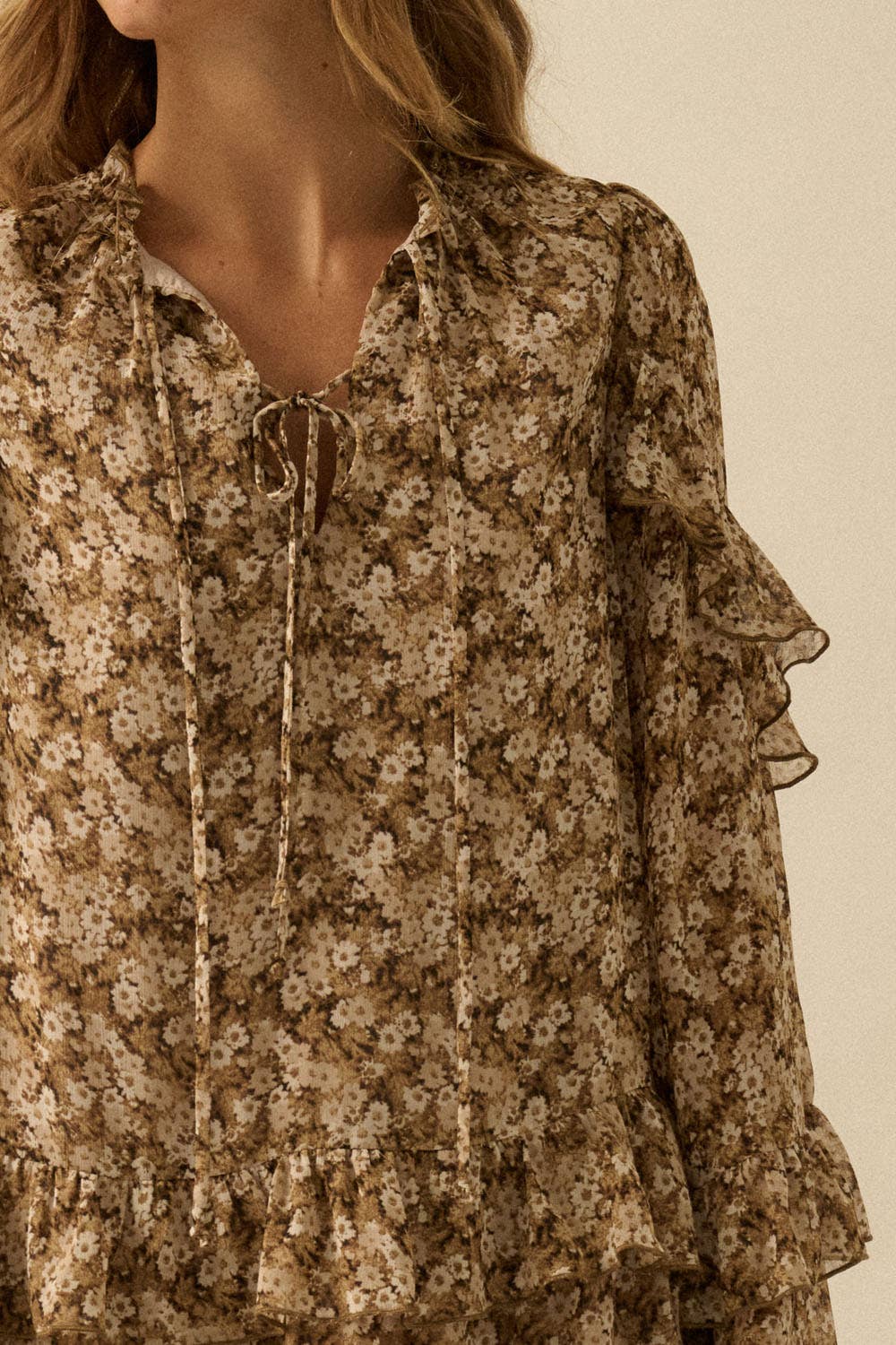 Mila Floral Ruffled Bell-Sleeve Mini Dress