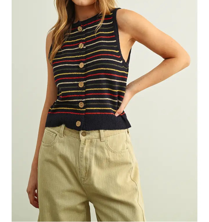 Maisie Striped Button Top