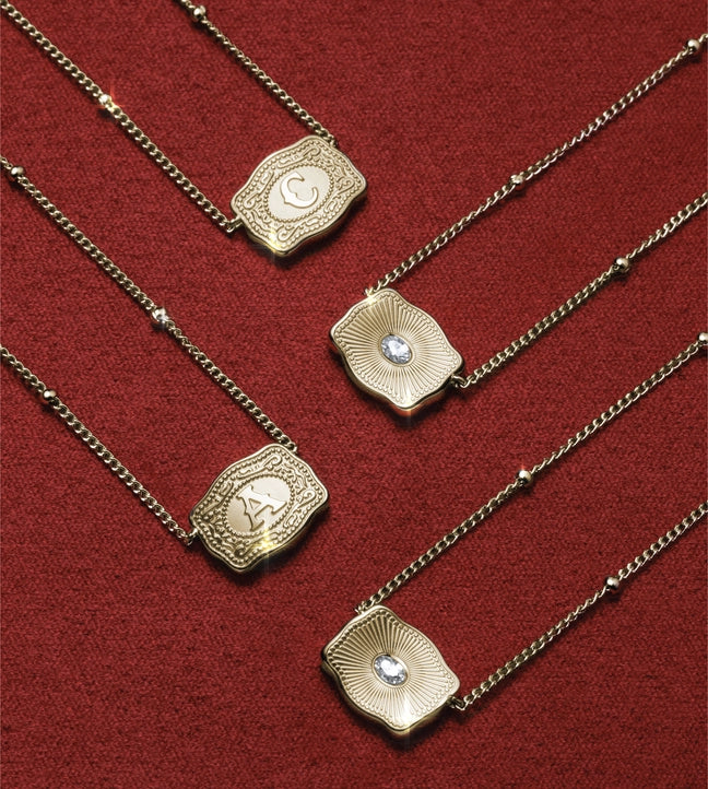 Embossed Initial Ultra Mini Belt Buckle Necklace
