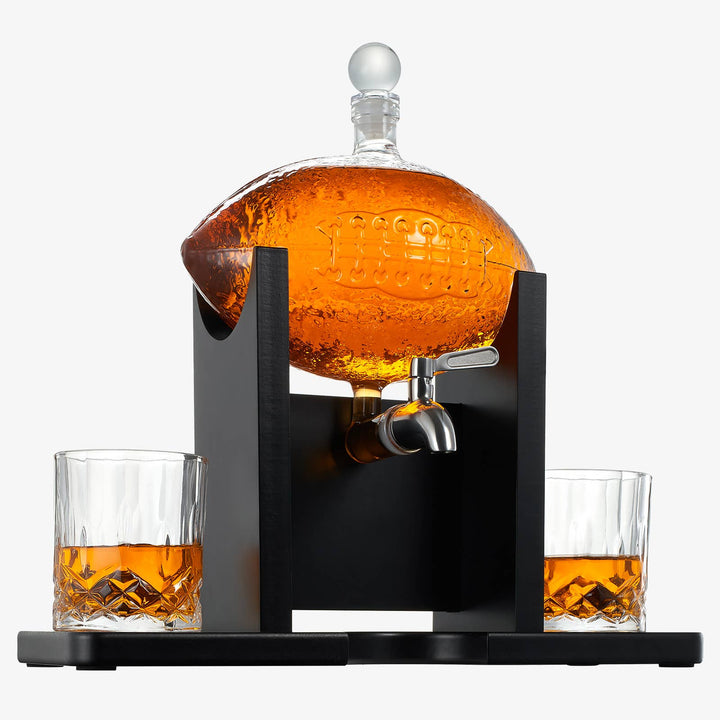Football Decanter Set with 2 Whiskey Glasses