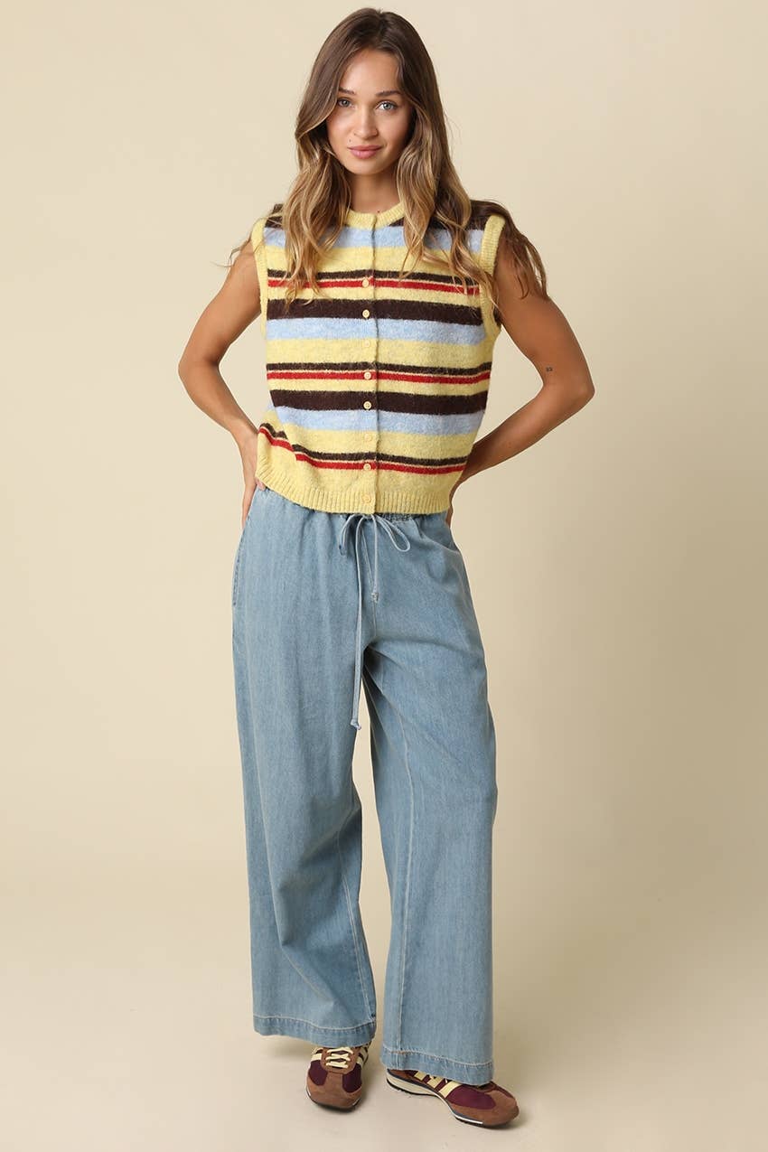 Gigi Striped Button Front Knit Vest