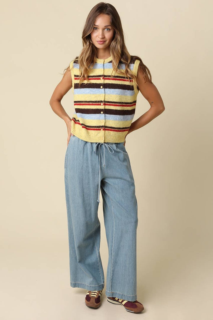 Gigi Striped Button Front Knit Vest