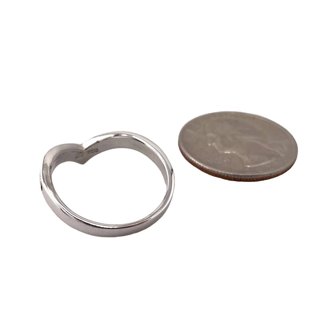 Bead Row V-Shape Sterling Silver Ring