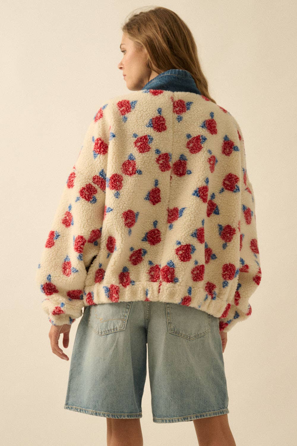 Janie Floral Fleece and Denim Pullover