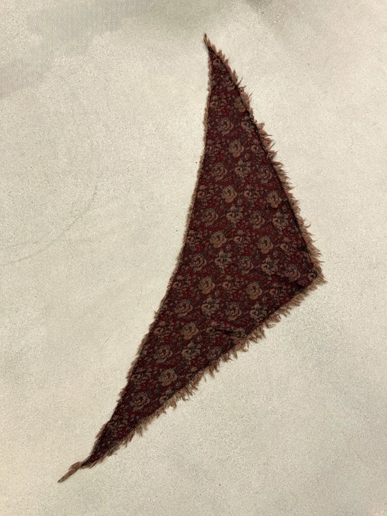Floral Triangle Burgundy Fringe Scarf