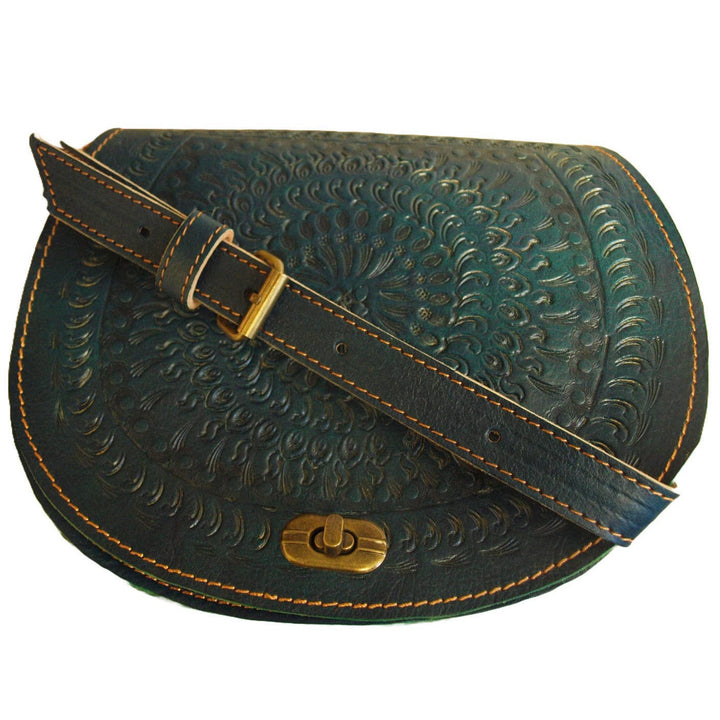 Juniper Embossed Leather Saddle Bag