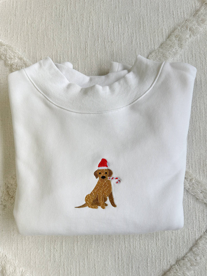 Dog Santa Embroidered Mockneck Sweatshirt