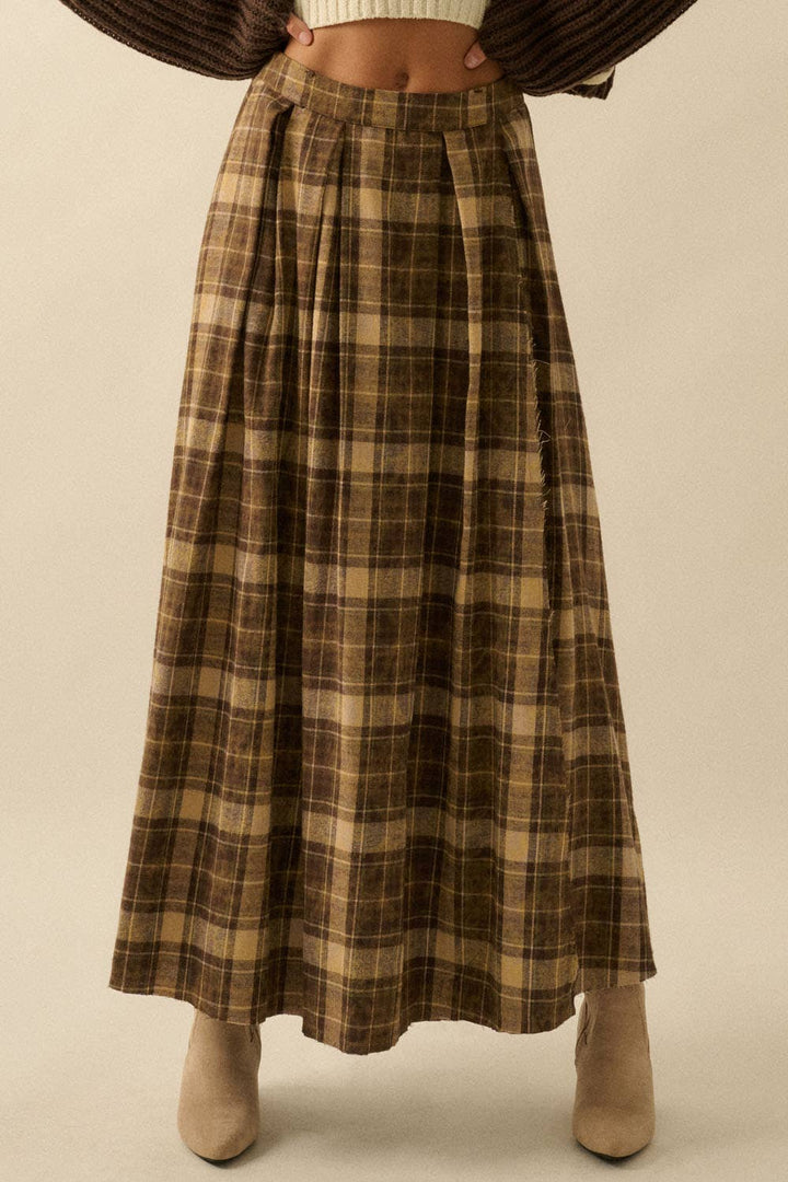 Penny Plaid Flannel Pleated Maxi Skirt