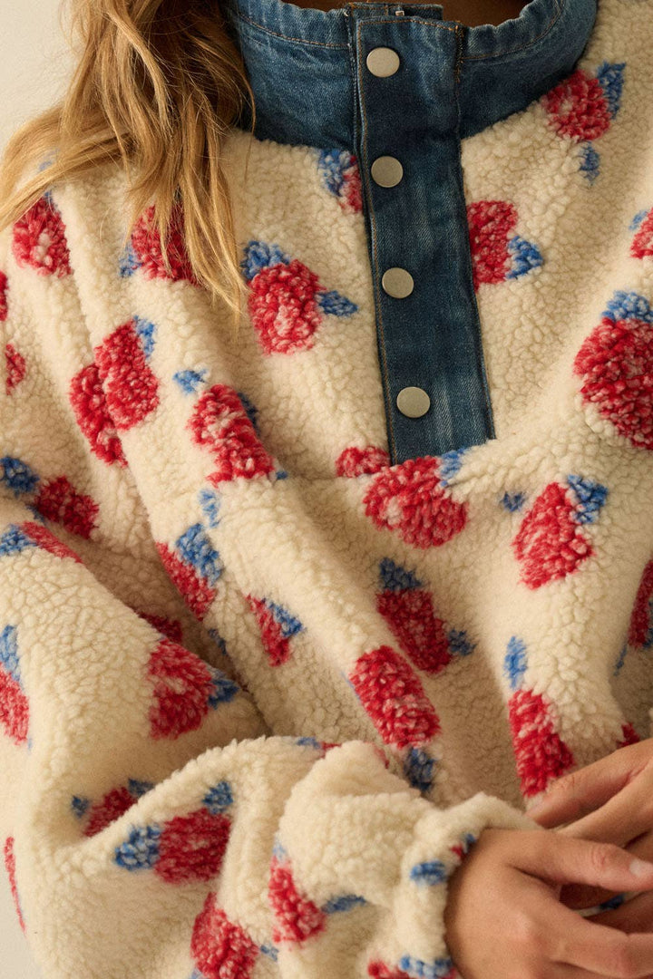 Janie Floral Fleece and Denim Pullover