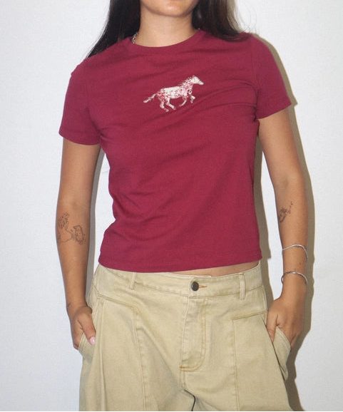 Floral Horse Applique Baby Tee