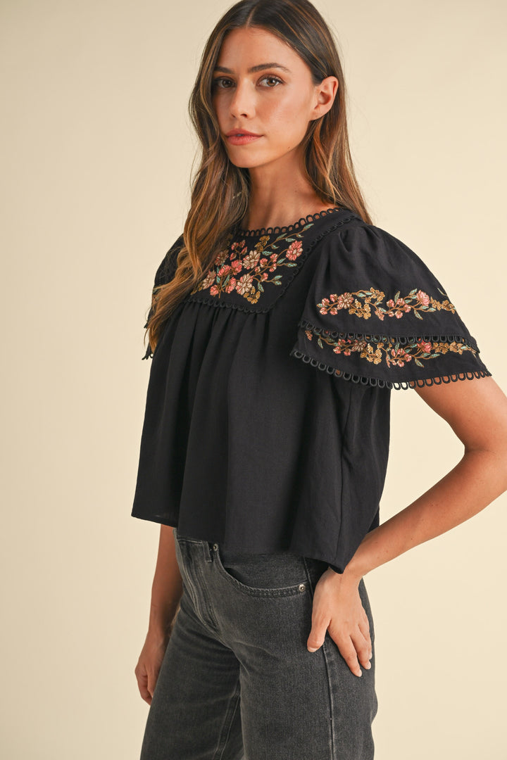 Rowan Embroidered Ruffle Top