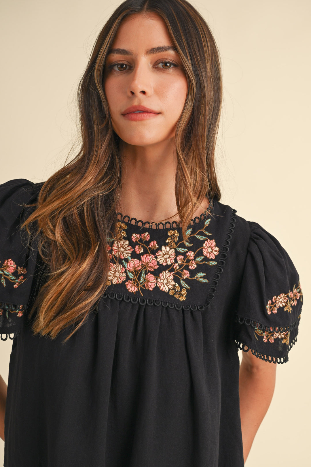 Rowan Embroidered Ruffle Top