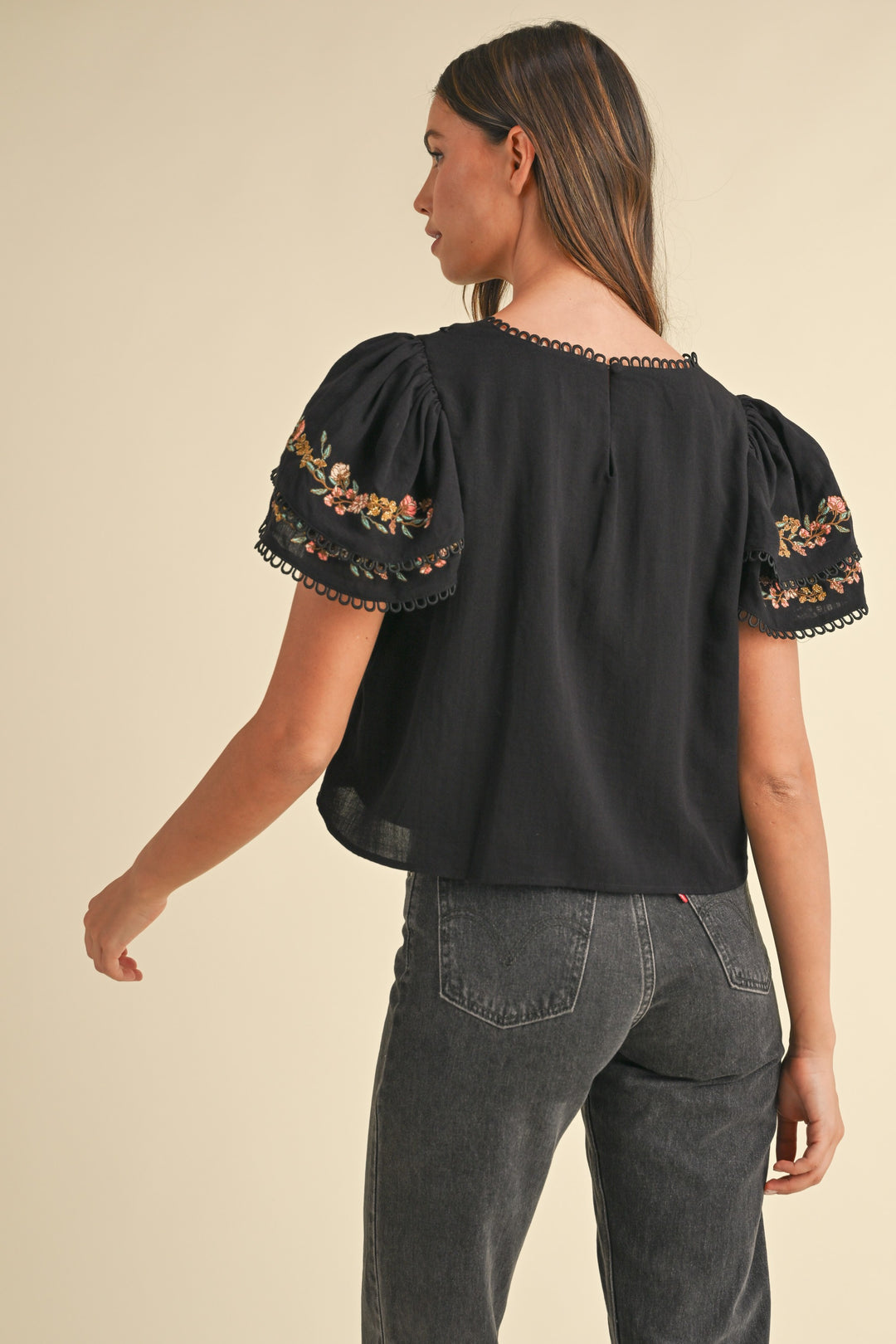 Rowan Embroidered Ruffle Top