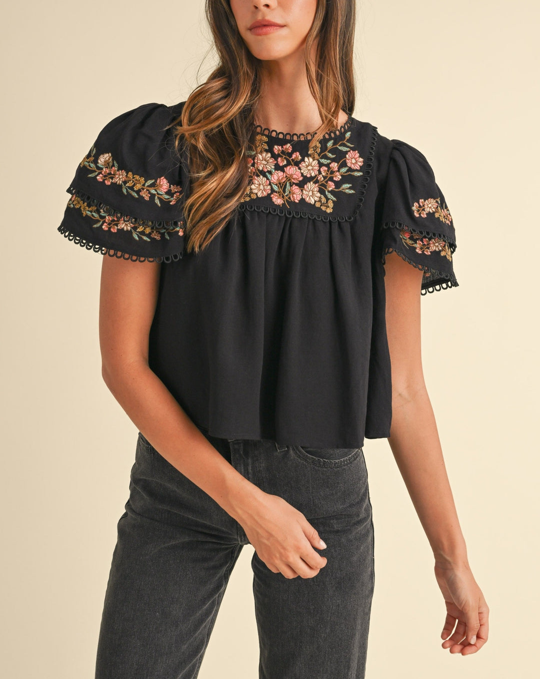 Rowan Embroidered Ruffle Top