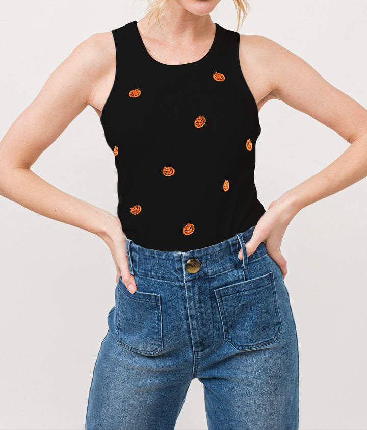 Jack O' Lantern Embroidered Tank Top