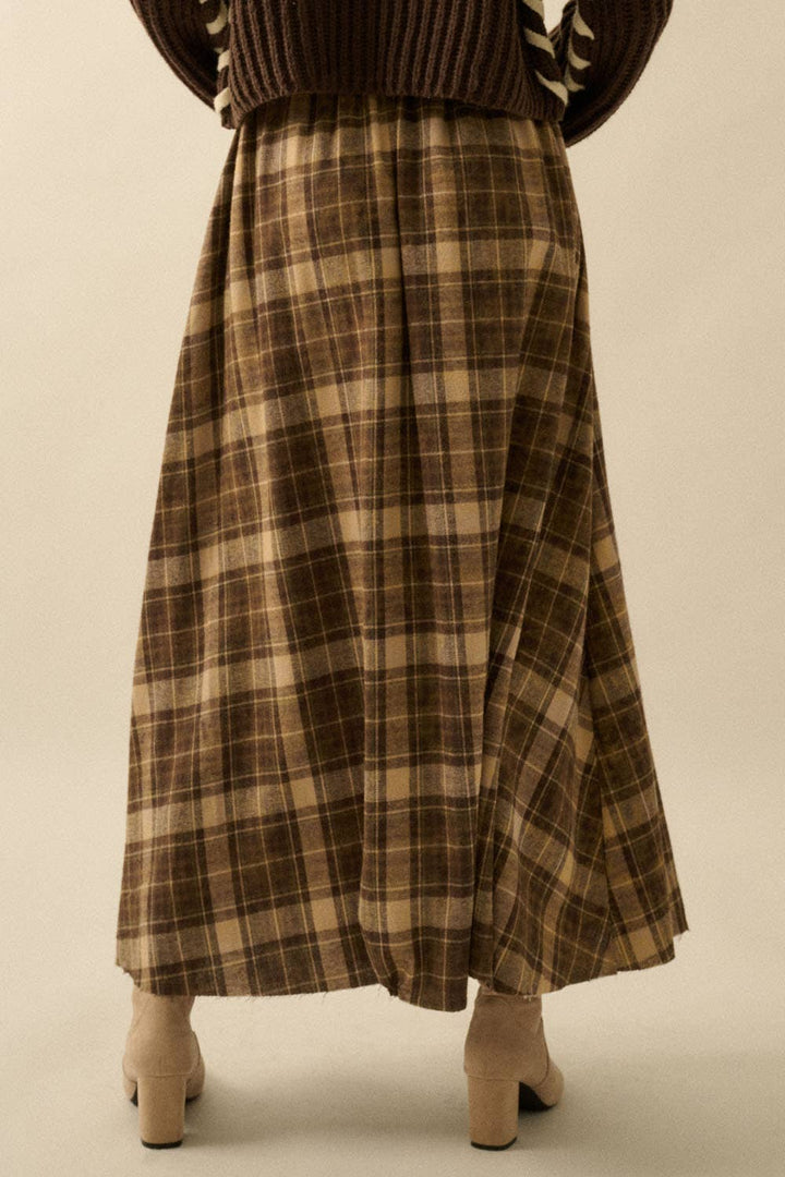 Penny Plaid Flannel Pleated Maxi Skirt