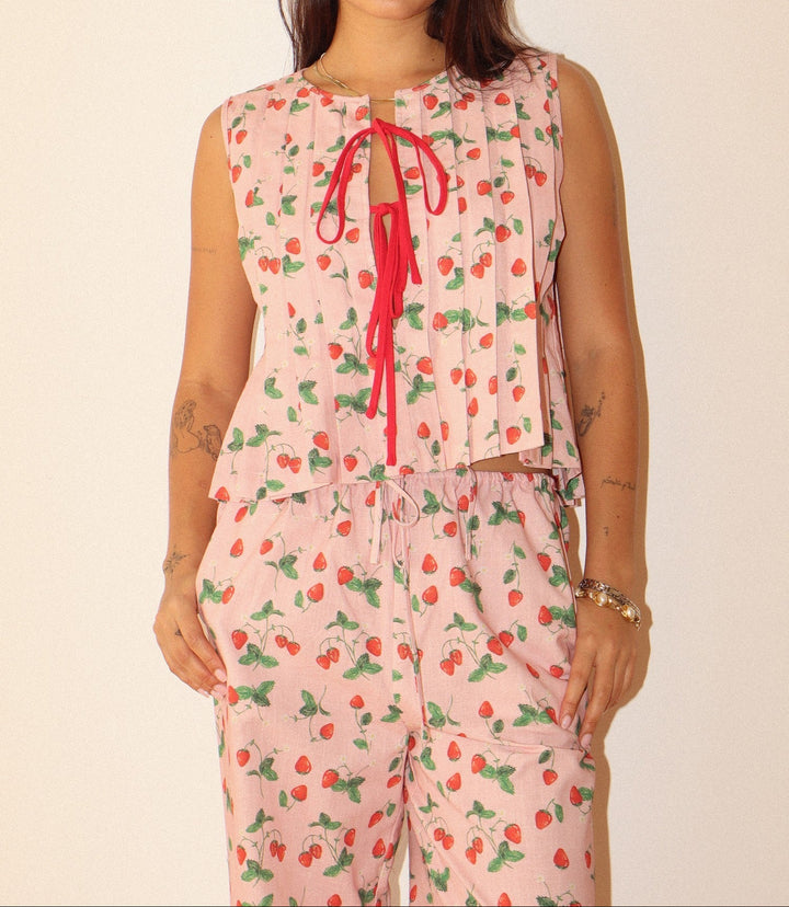 Miranda Tie Front Strawberry Blouse