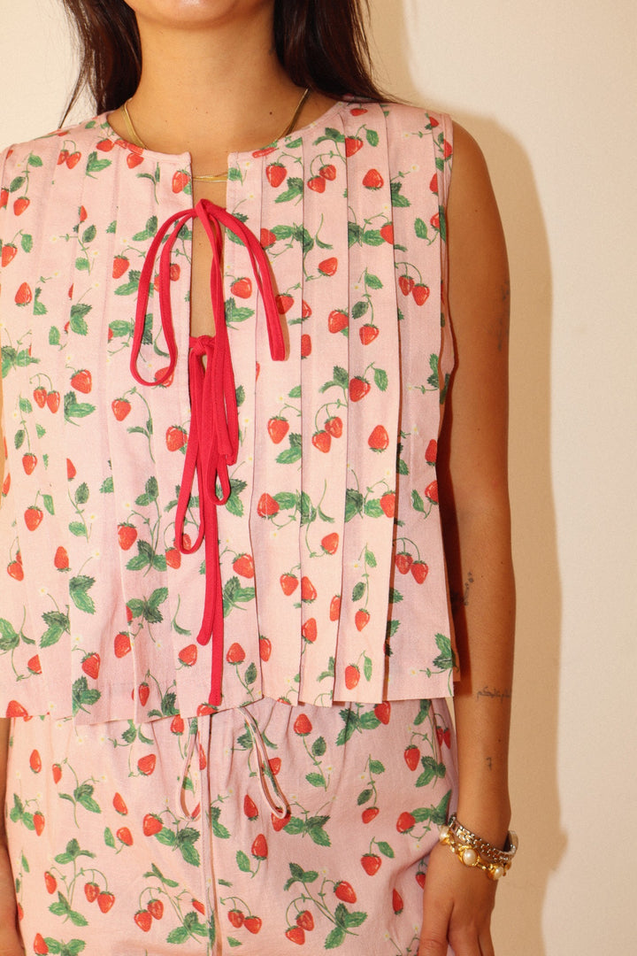 Miranda Tie Front Strawberry Blouse