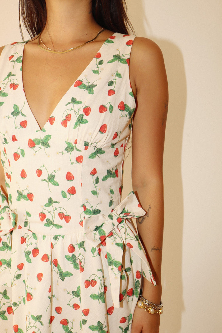 Viola Strawberry Print V-Neck Maxi Dress