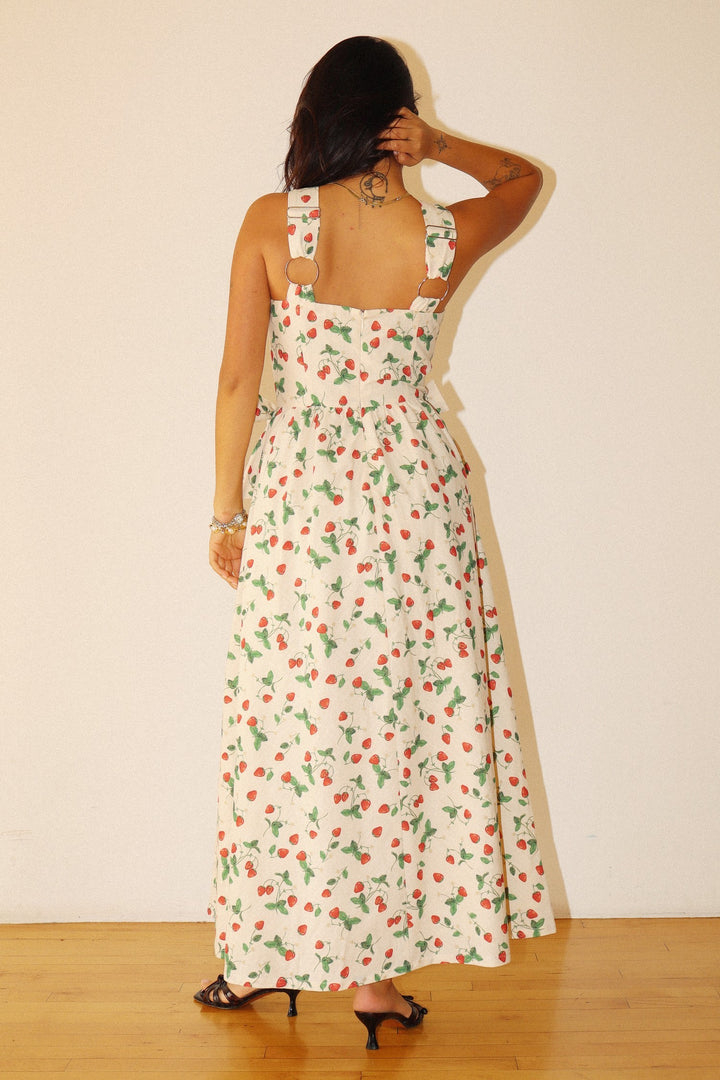 Viola Strawberry Print V-Neck Maxi Dress