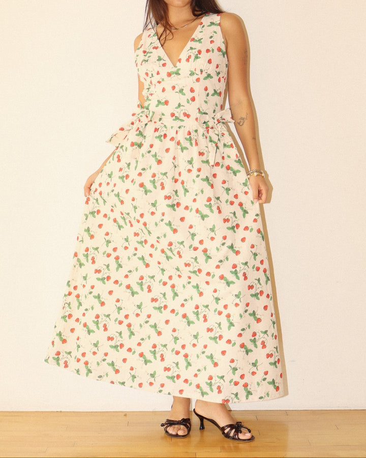 Viola Strawberry Print V-Neck Maxi Dress