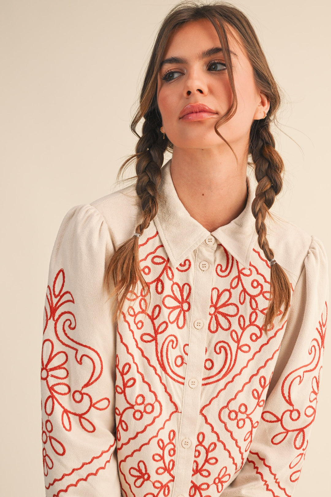 Eleanor Suede Embroidered Top