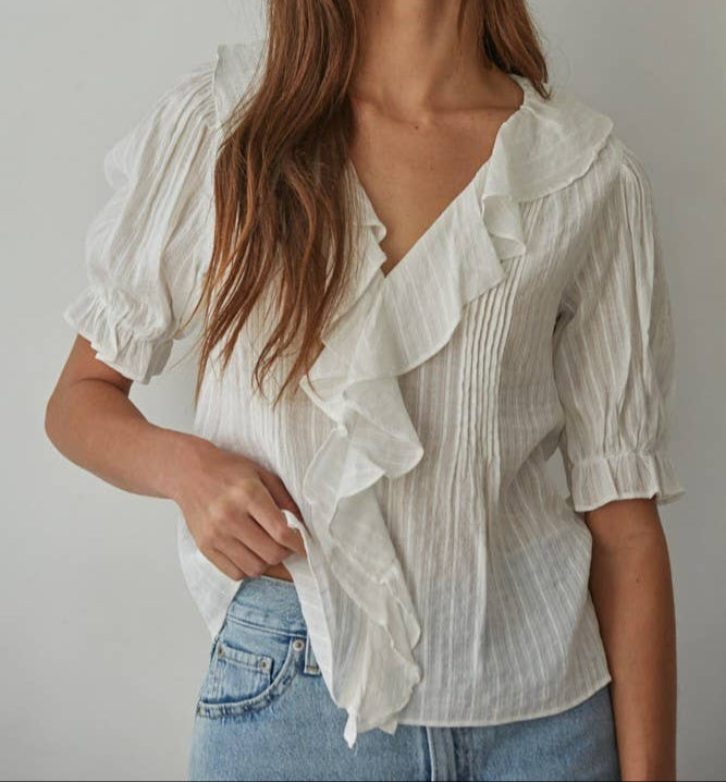 Rae Ruffle Woven Short Sleeve Top