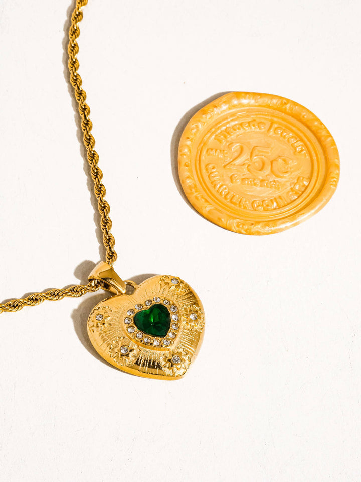 Akira Green CZ Heart Necklace