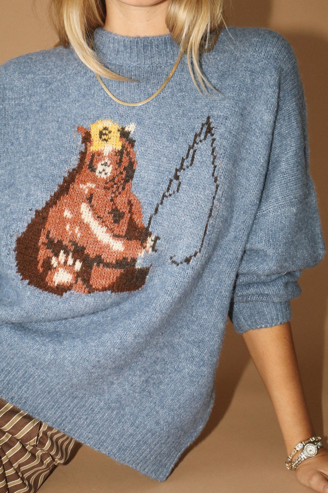 Fishing Bear Knit Sweater