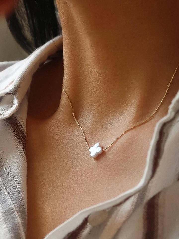 Freshwater Pearl Clover, Heart Necklace