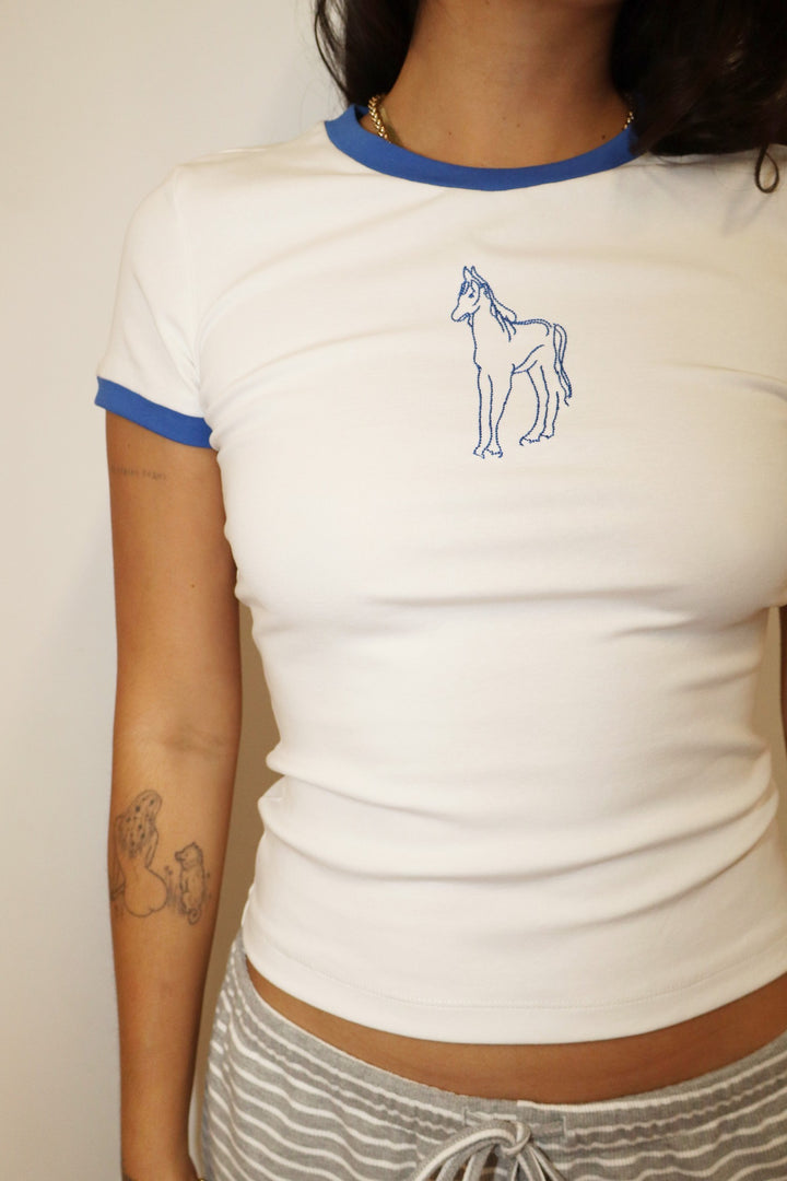 Horse Embroidered Ringer Tee