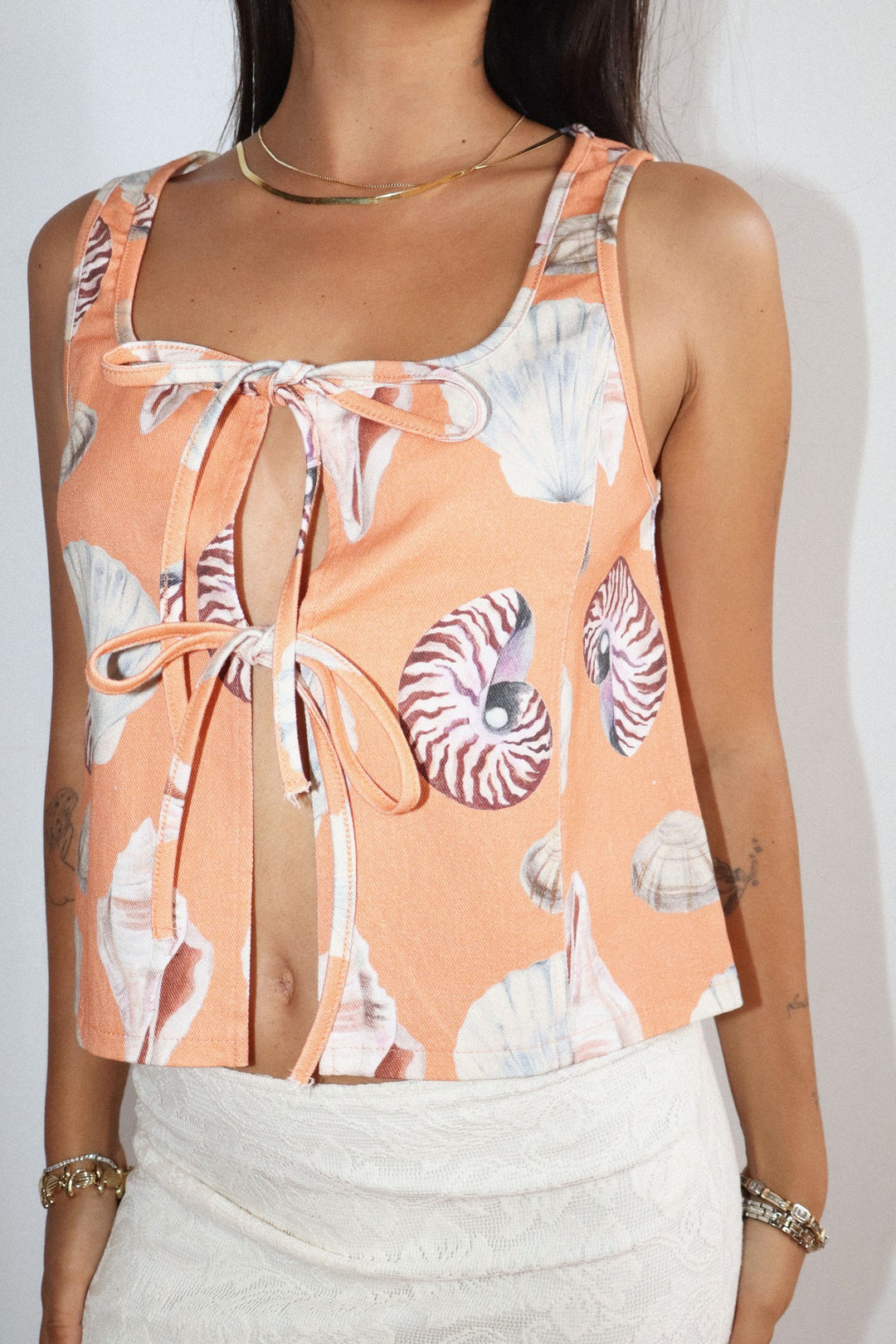 Susanne Seashell Print Tie Front Top