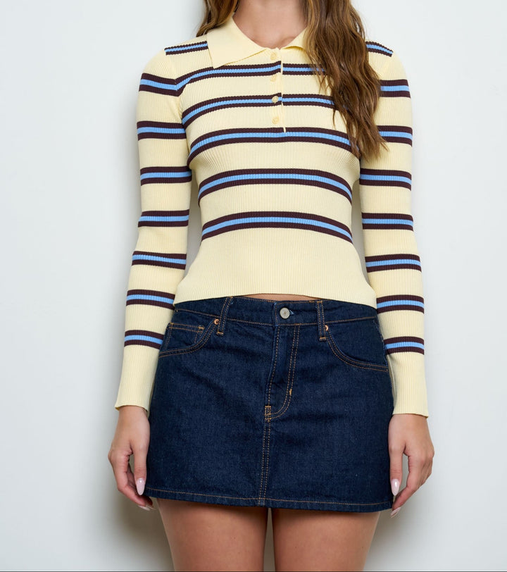 Hannah Stripe Polo Sweater